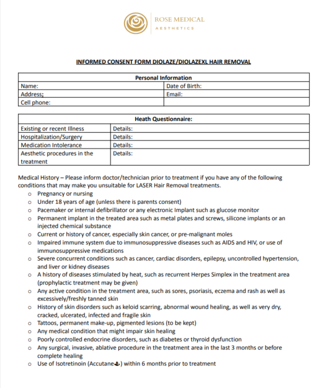 Consents Rose Medical Aesthetics